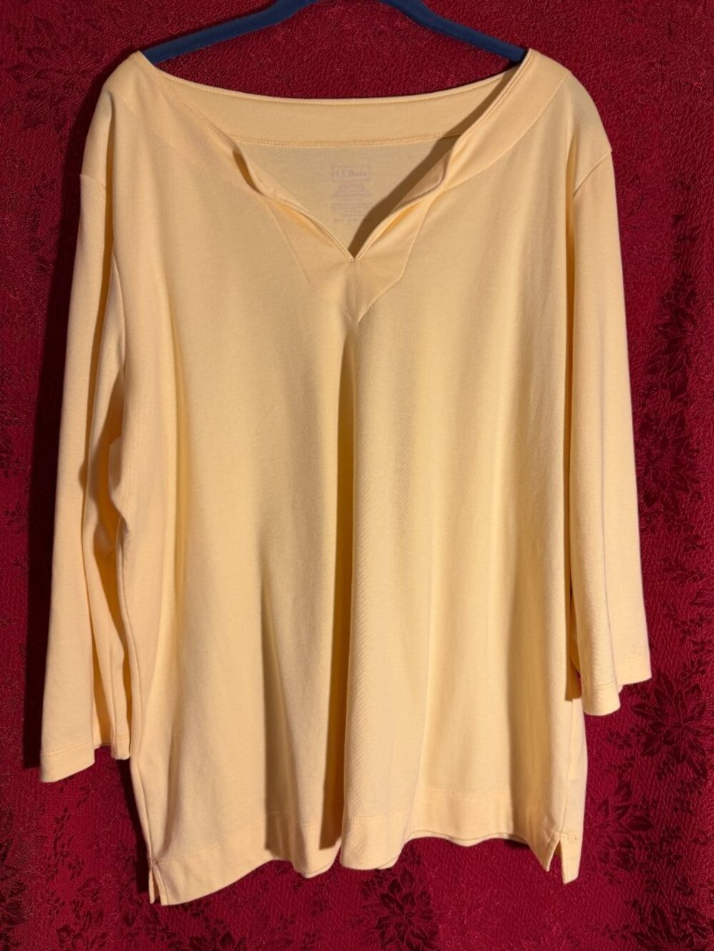LL Bean Split Neck Daffodil Yellow Cotton Knit Tunic 3/4 Sleeves Sz 2X